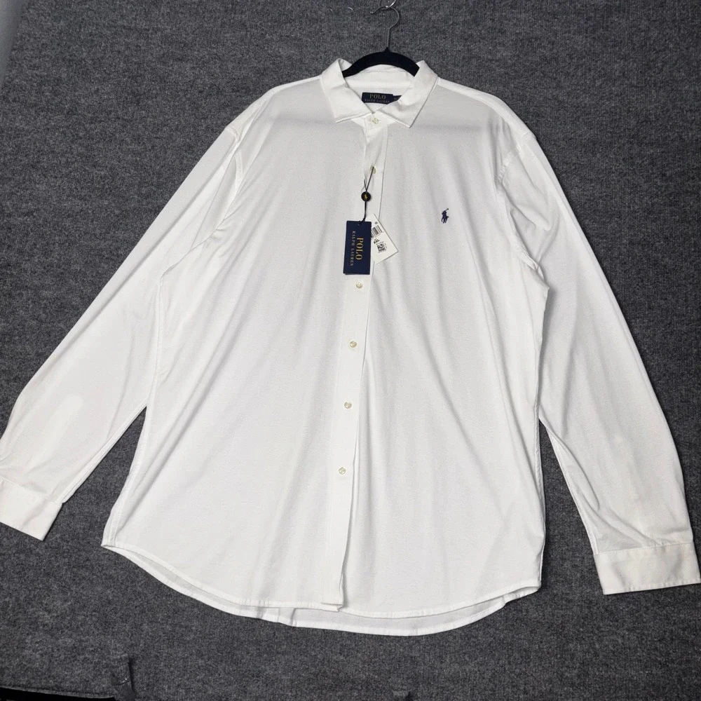 Polo Ralph Lauren Mens XXL White Cotton Jersey Long Sleeve Button Down Shirt NWT